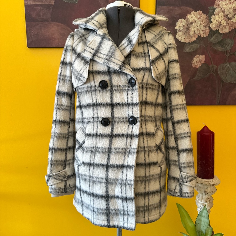 BCBGeneration Black and White Checkered Pea Coat